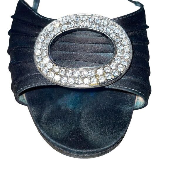 Y2K Manolo Blahnik Died Black Silk Rhinestone Buckle Peep-Toe High-Heel Pump | S - Picture 3 of 11